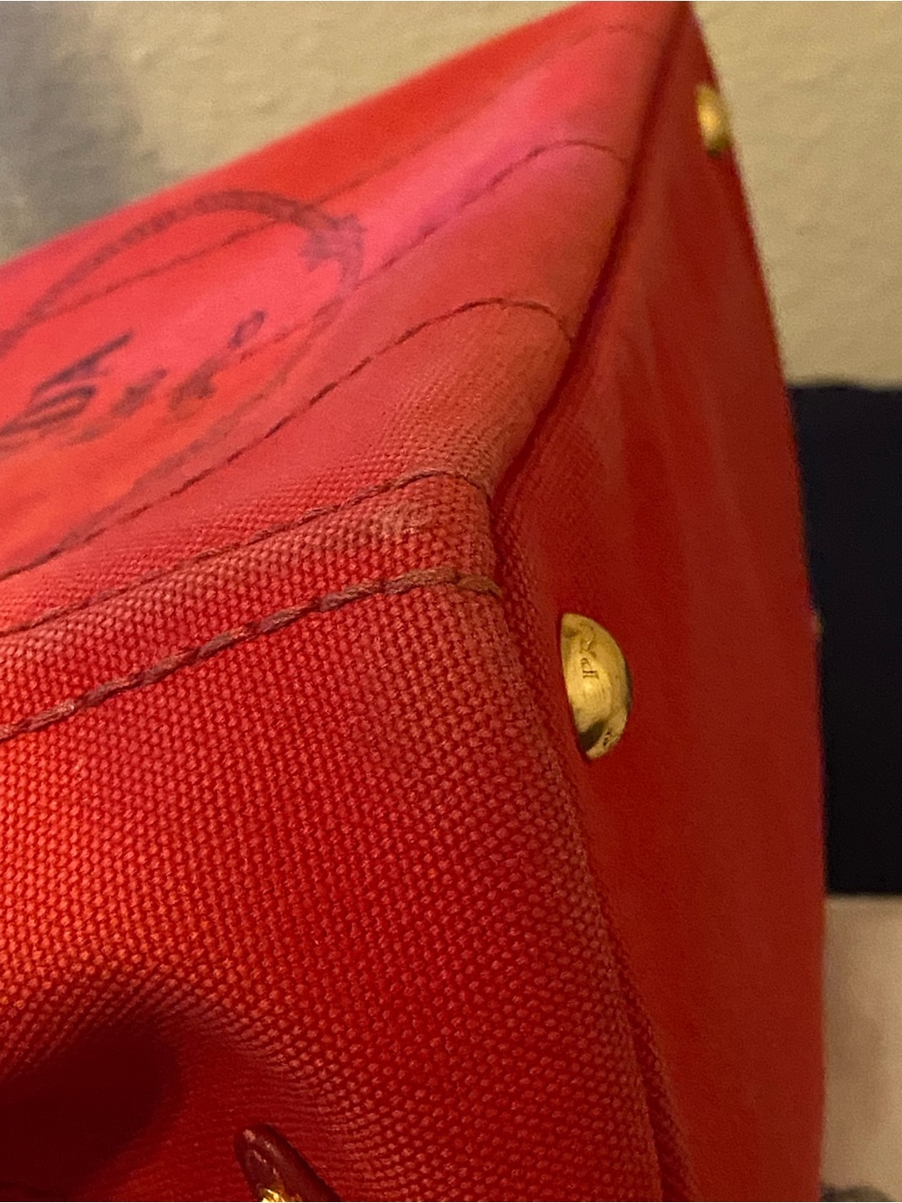 Prada Red Canapa Canvas Tote with Logo - w/Authentication Card - Picture 7 of 17